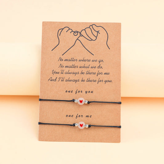 Lot de 2 Bracelets D'amitié Cordon Réglable avec Carte - Petit Coeur Phosphorescent - BFF - Best Friends Forever - Amitié