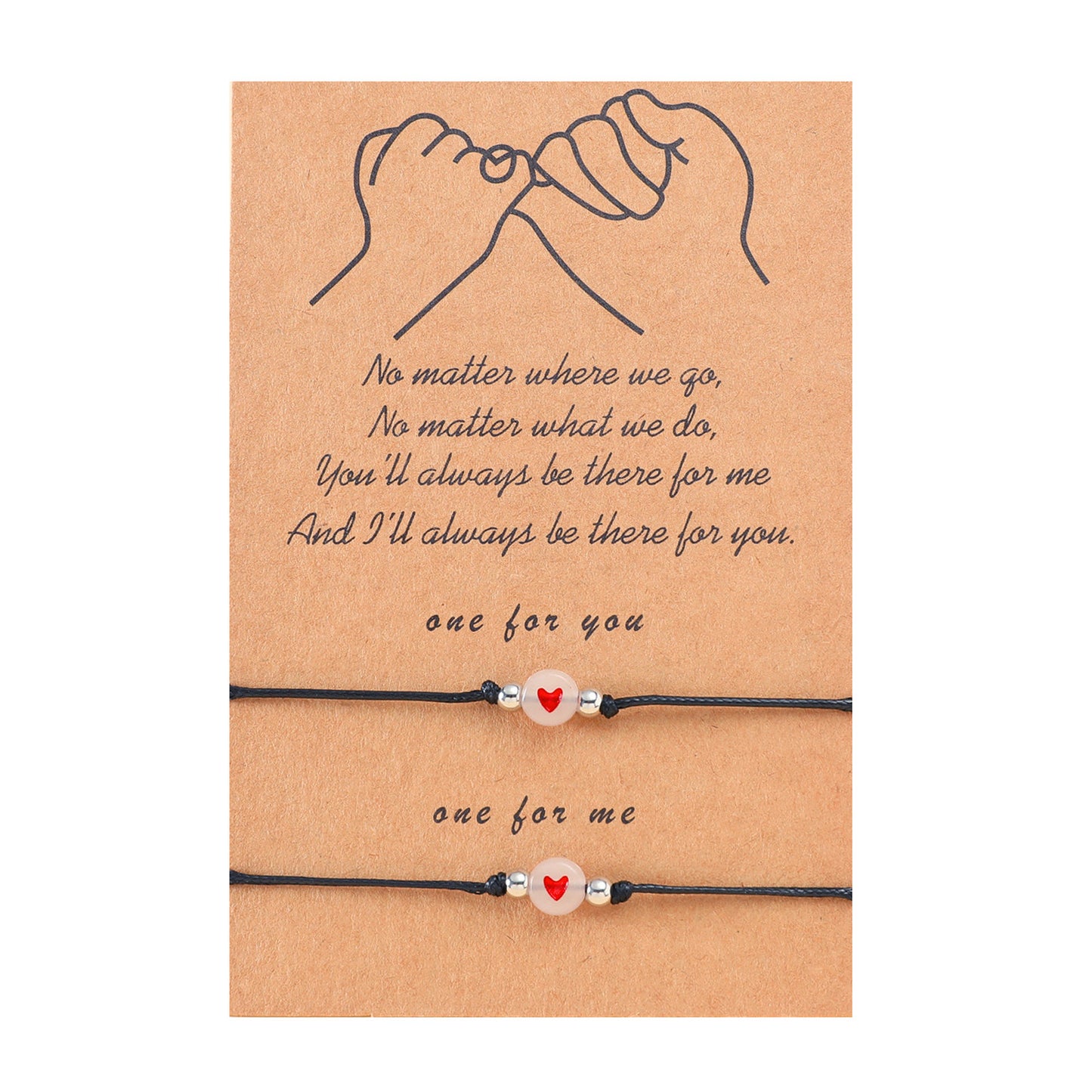 Lot de 2 Bracelets D'amitié Cordon Réglable avec Carte - Petit Coeur Phosphorescent - BFF - Best Friends Forever - Amitié