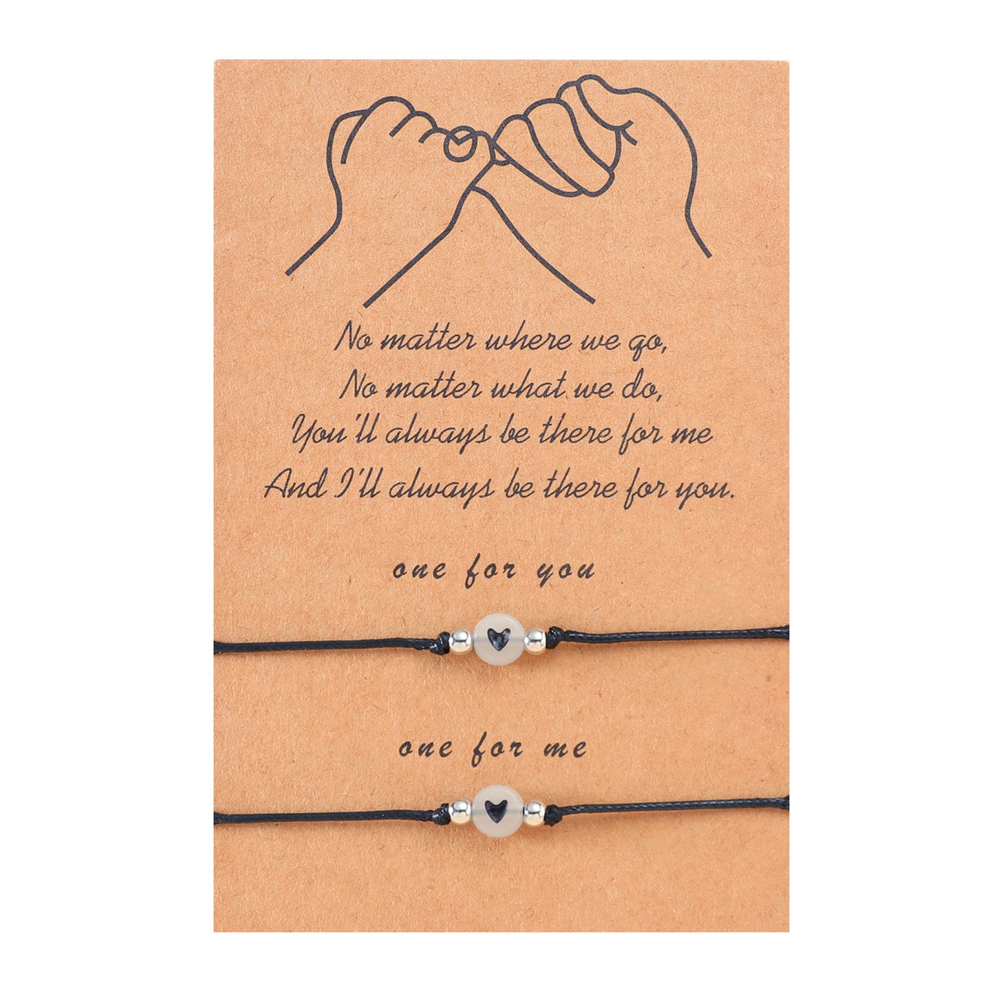 Lot de 2 Bracelets D'amitié Cordon Réglable avec Carte - Petit Coeur Phosphorescent - BFF - Best Friends Forever - Amitié