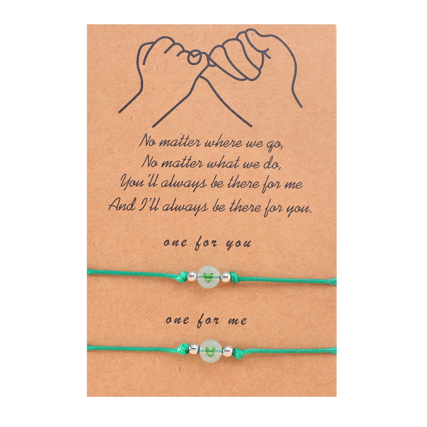 Lot de 2 Bracelets D'amitié Cordon Réglable avec Carte - Petit Coeur Phosphorescent - BFF - Best Friends Forever - Amitié