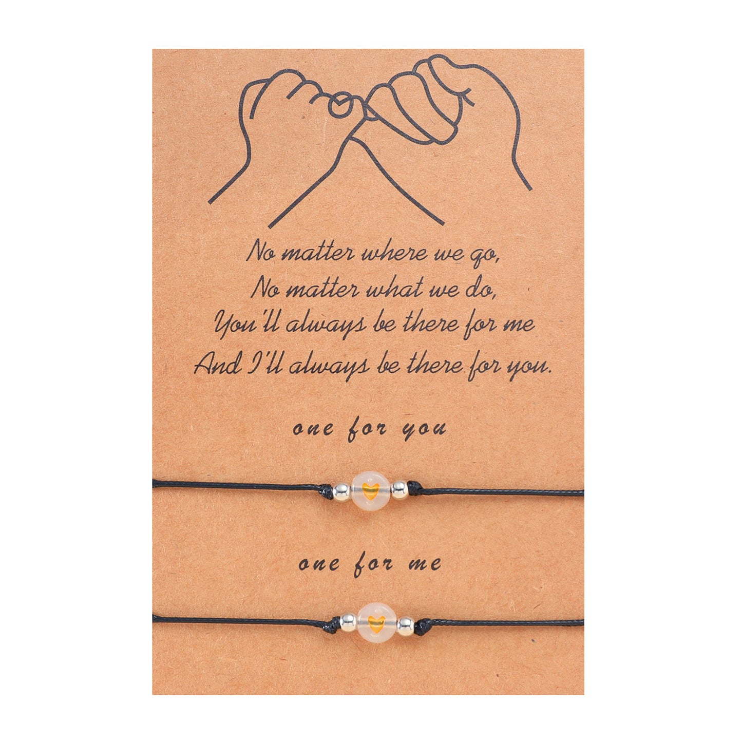 Lot de 2 Bracelets D'amitié Cordon Réglable avec Carte - Petit Coeur Phosphorescent - BFF - Best Friends Forever - Amitié