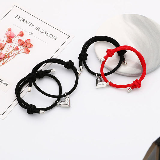Lot de 2 Bracelets D'amitié Cordon Réglable - BFF - Best Friends Forever - Pendentif Aimanté Coeur - Amoureux Couple Amitié