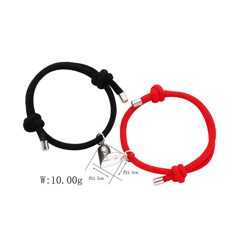 Lot de 2 Bracelets D'amitié Cordon Réglable - BFF - Best Friends Forever - Pendentif Aimanté Coeur - Amoureux Couple Amitié