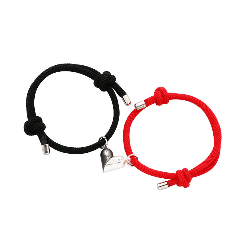 Lot de 2 Bracelets D'amitié Cordon Réglable - BFF - Best Friends Forever - Pendentif Aimanté Coeur - Amoureux Couple Amitié