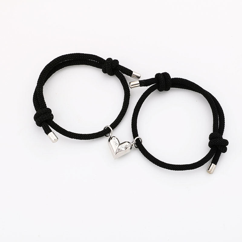 Lot de 2 Bracelets D'amitié Cordon Réglable - BFF - Best Friends Forever - Pendentif Aimanté Coeur - Amoureux Couple Amitié