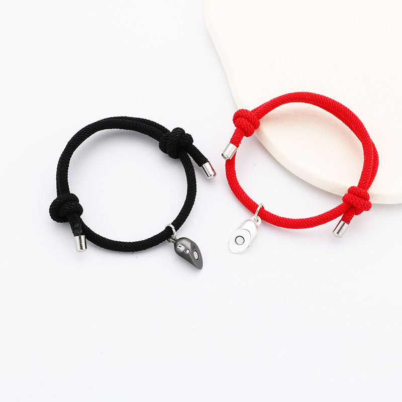 Lot de 2 Bracelets D'amitié Cordon Réglable - BFF - Best Friends Forever - Pendentif Aimanté Coeur - Amoureux Couple Amitié