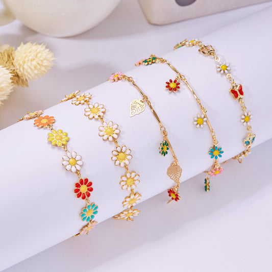 Bracelets Adultes Fleurs Marguerites - Mignon - Alliage Plaqué Or