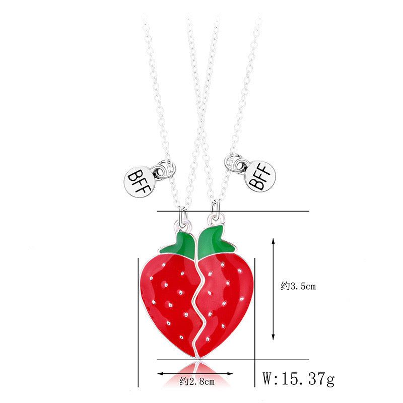 CHILDREN - Set of 2 Fruit Heart Friendship Necklace Chains - BFF Best Friends Forever - Fancy - Cute Magnetic Pendant