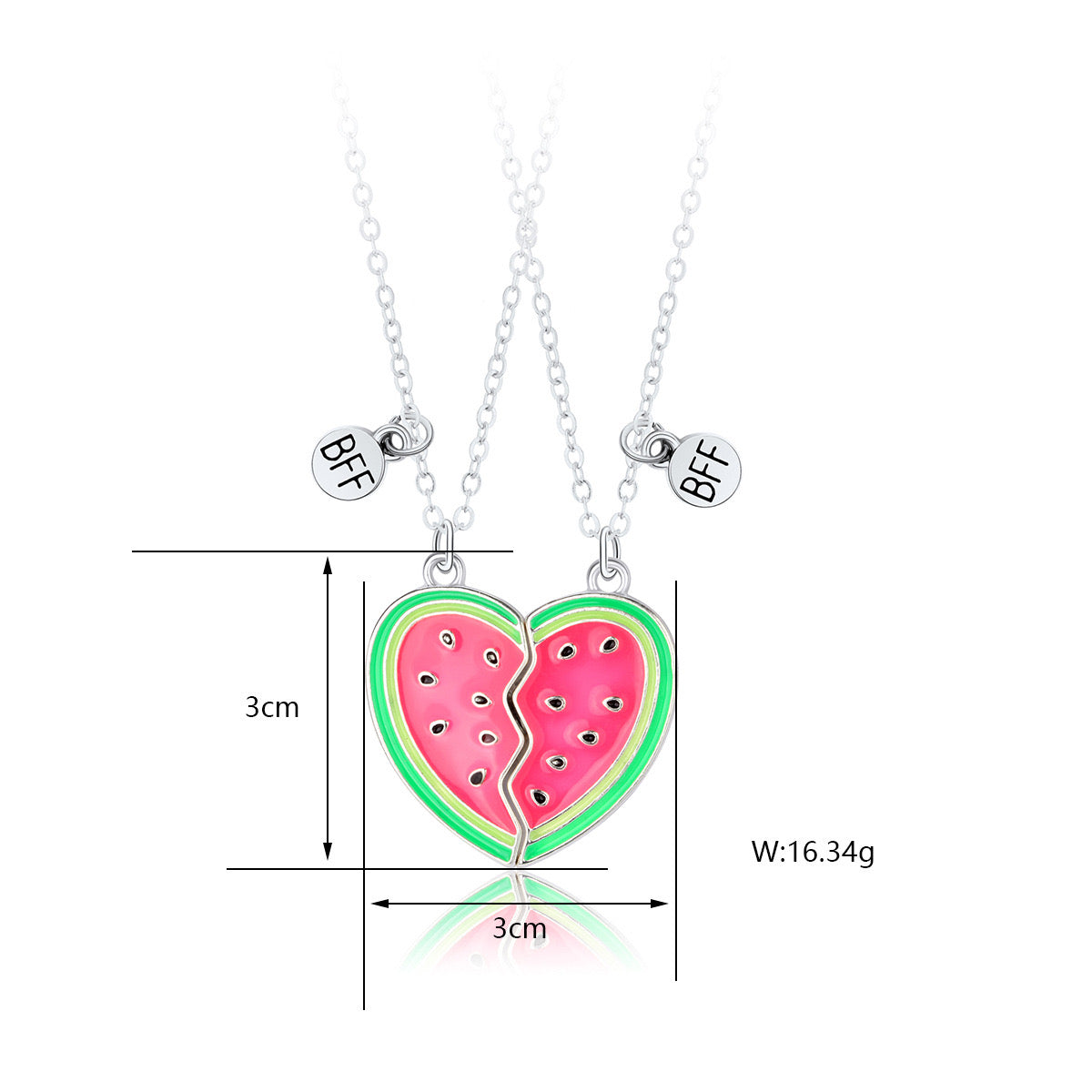 CHILDREN - Set of 2 Fruit Heart Friendship Necklace Chains - BFF Best Friends Forever - Fancy - Cute Magnetic Pendant