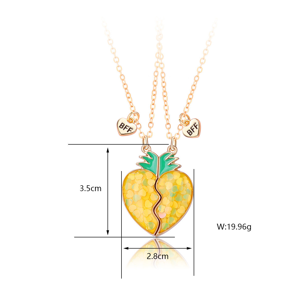 CHILDREN - Set of 2 Fruit Heart Friendship Necklace Chains - BFF Best Friends Forever - Fancy - Cute Magnetic Pendant