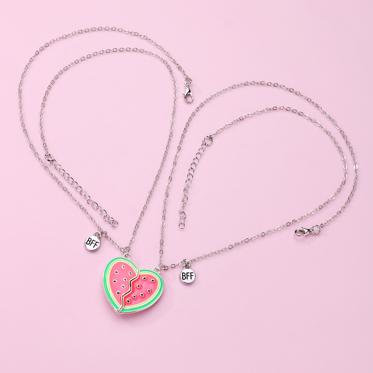 CHILDREN - Set of 2 Fruit Heart Friendship Necklace Chains - BFF Best Friends Forever - Fancy - Cute Magnetic Pendant