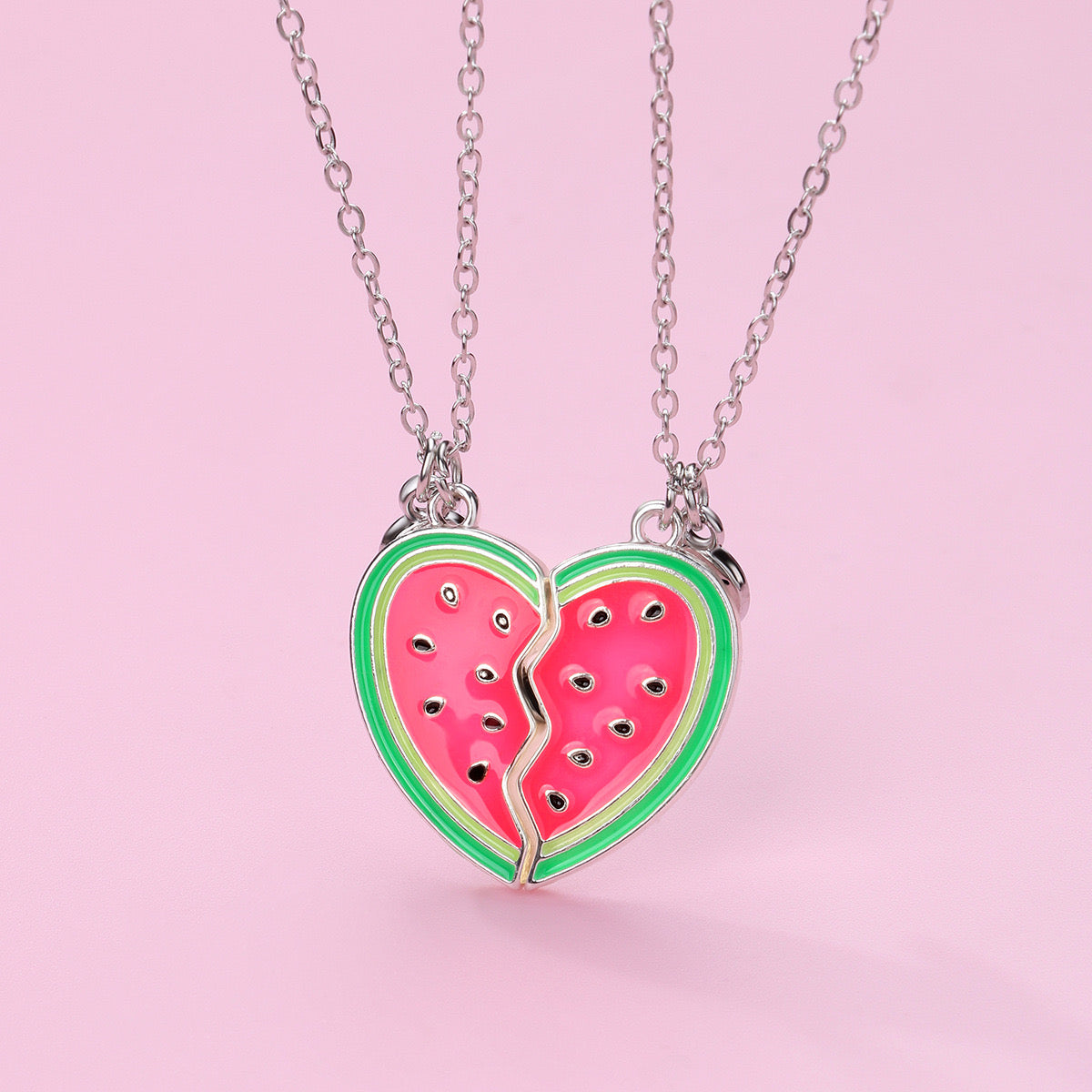 CHILDREN - Set of 2 Fruit Heart Friendship Necklace Chains - BFF Best Friends Forever - Fancy - Cute Magnetic Pendant