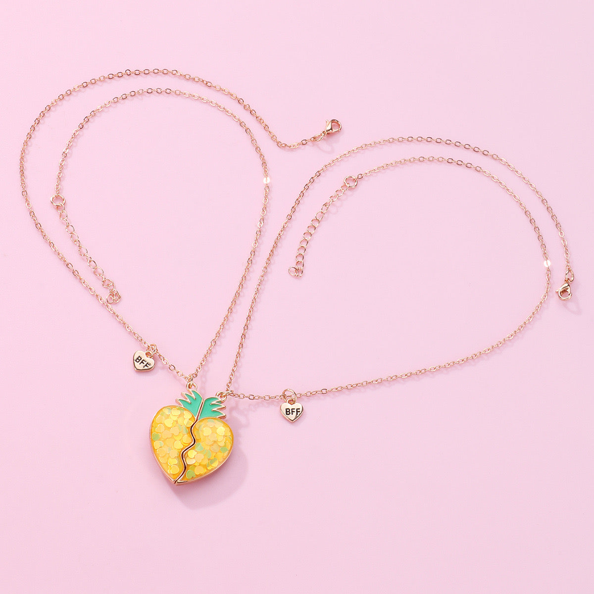 CHILDREN - Set of 2 Fruit Heart Friendship Necklace Chains - BFF Best Friends Forever - Fancy - Cute Magnetic Pendant