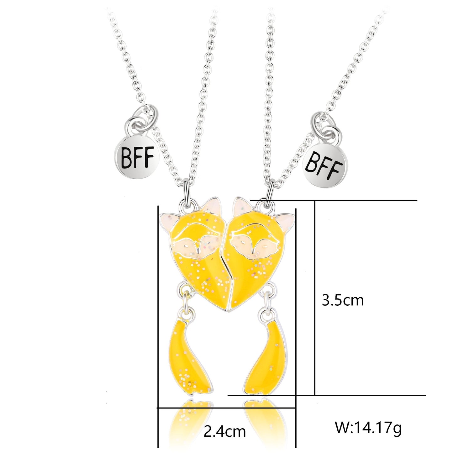 CHILD - Set of 2 Cute Fox Friendship Necklaces - BFF Best Friends Forever - Fantasy - Magnetic Pendant