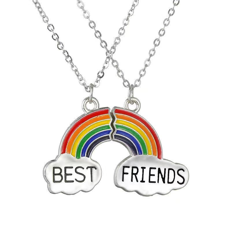 Set mit 2 Regenbogen-Wolken-Freundschaftsketten – BFF, beste Freunde für immer, Liebhaber oder Paar – Fantasie – Anhänger