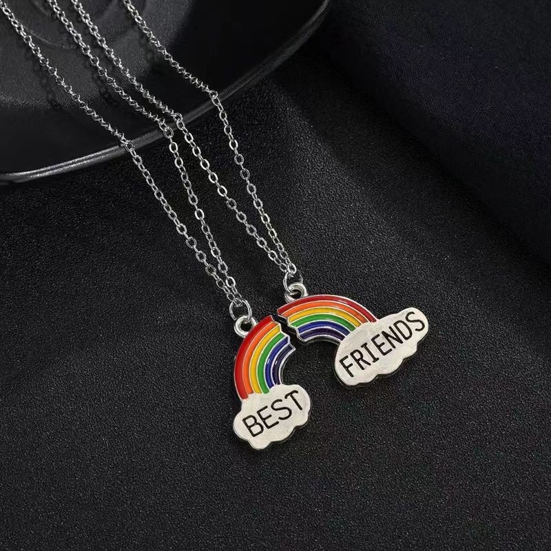 Set mit 2 Regenbogen-Wolken-Freundschaftsketten – BFF, beste Freunde für immer, Liebhaber oder Paar – Fantasie – Anhänger