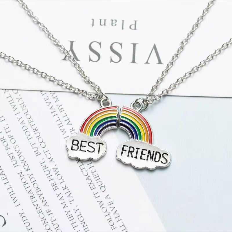 Set mit 2 Regenbogen-Wolken-Freundschaftsketten – BFF, beste Freunde für immer, Liebhaber oder Paar – Fantasie – Anhänger