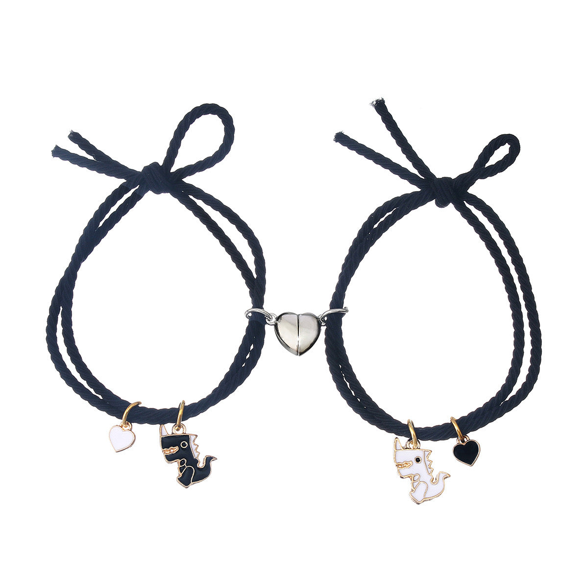 CHILD - Set of 2 Elastic Cord Friendship Bracelets Little Dinosaur - BFF Best Friends Forever - Fantasy - Magnetic Pendant
