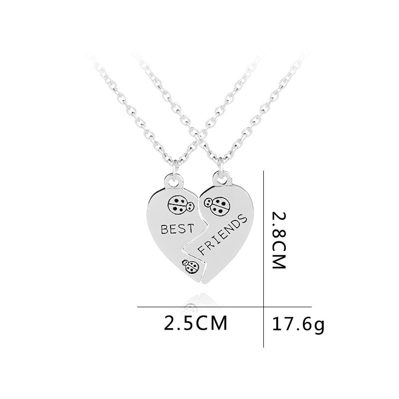 Lot de 2 Colliers D'amitié - Coeur Coccinelles - BFF - Best Friends Forever - Fantaisie - Pendentif et Chaine Argenté - Amitié