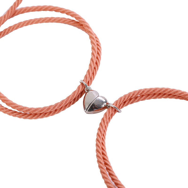 CHILD - Set of 2 Adjustable Cord Bracelets Best Friends - BFF Best Friends - Fantasy - Magnetic Heart Pendant - Lovers - Couple