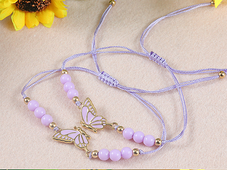 CHILD - Set of 2 Adjustable Butterfly Friendship Cord Bracelets - BFF Best Friends Forever - Fantasy - Pendant