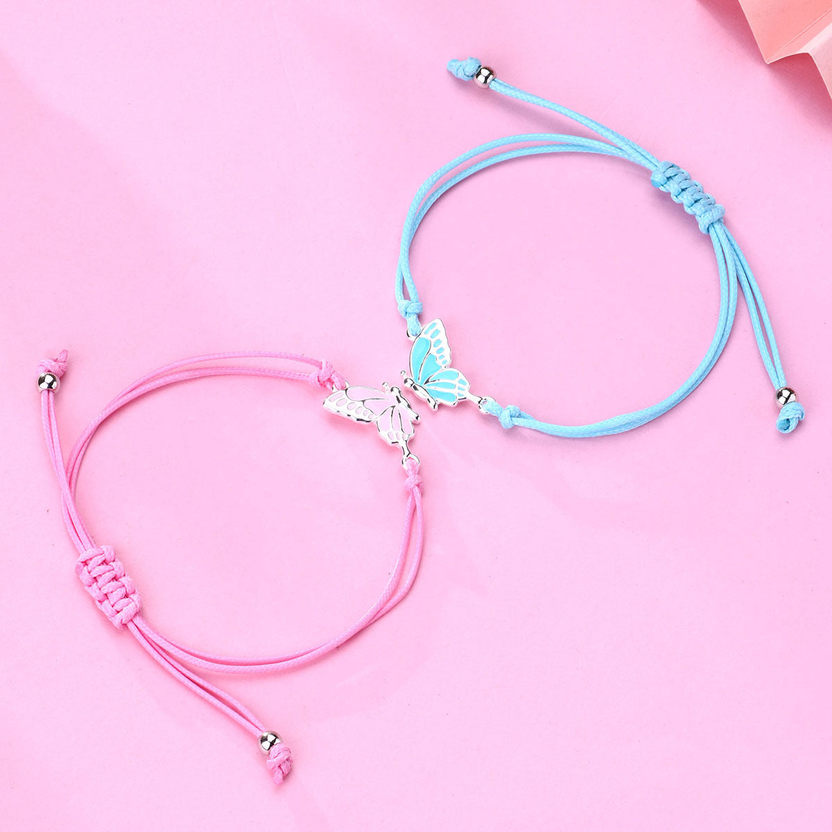 CHILD - Set of 2 Adjustable Butterfly Friendship Cord Bracelets - BFF Best Friends Forever - Fantasy - Pendant