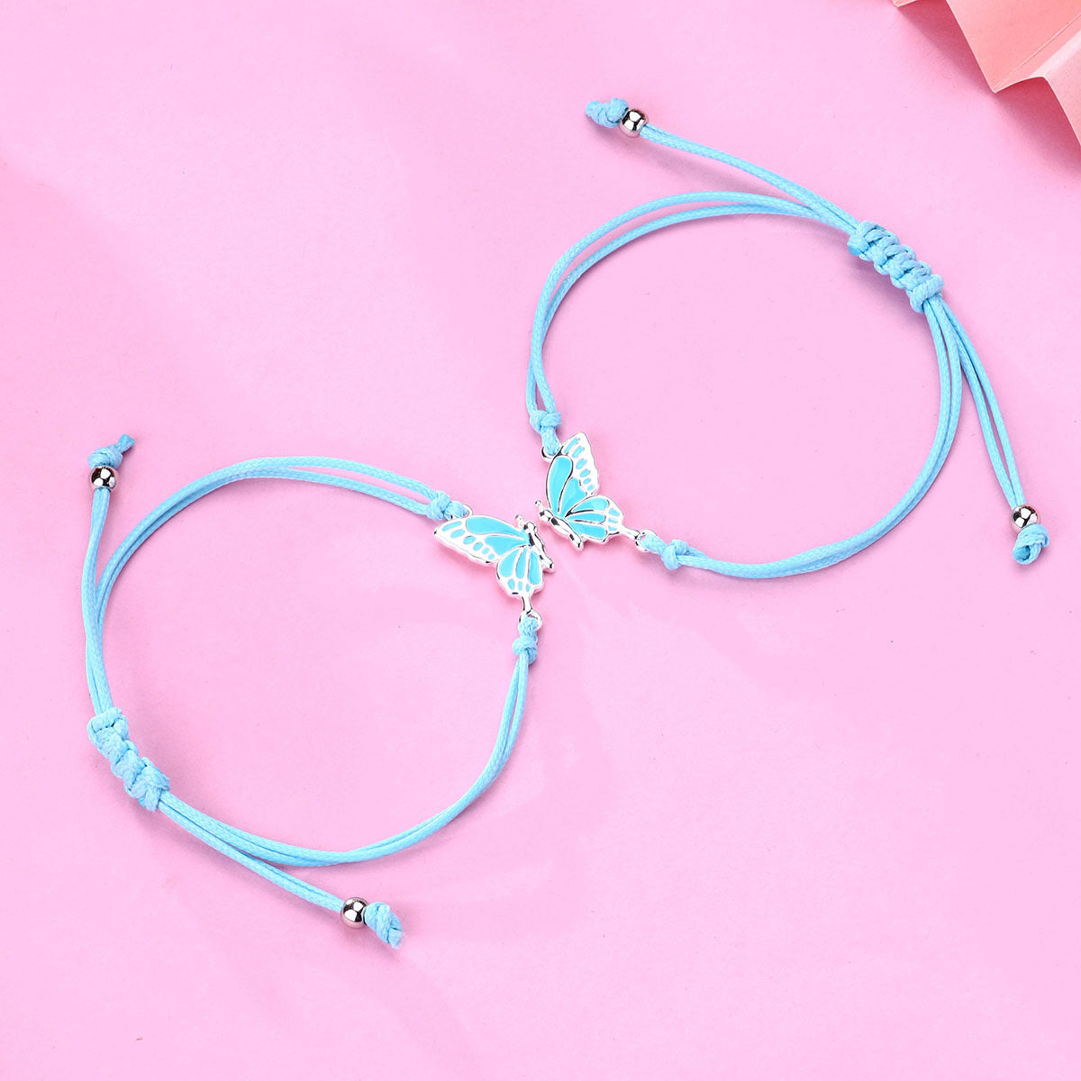 CHILD - Set of 2 Adjustable Butterfly Friendship Cord Bracelets - BFF Best Friends Forever - Fantasy - Pendant