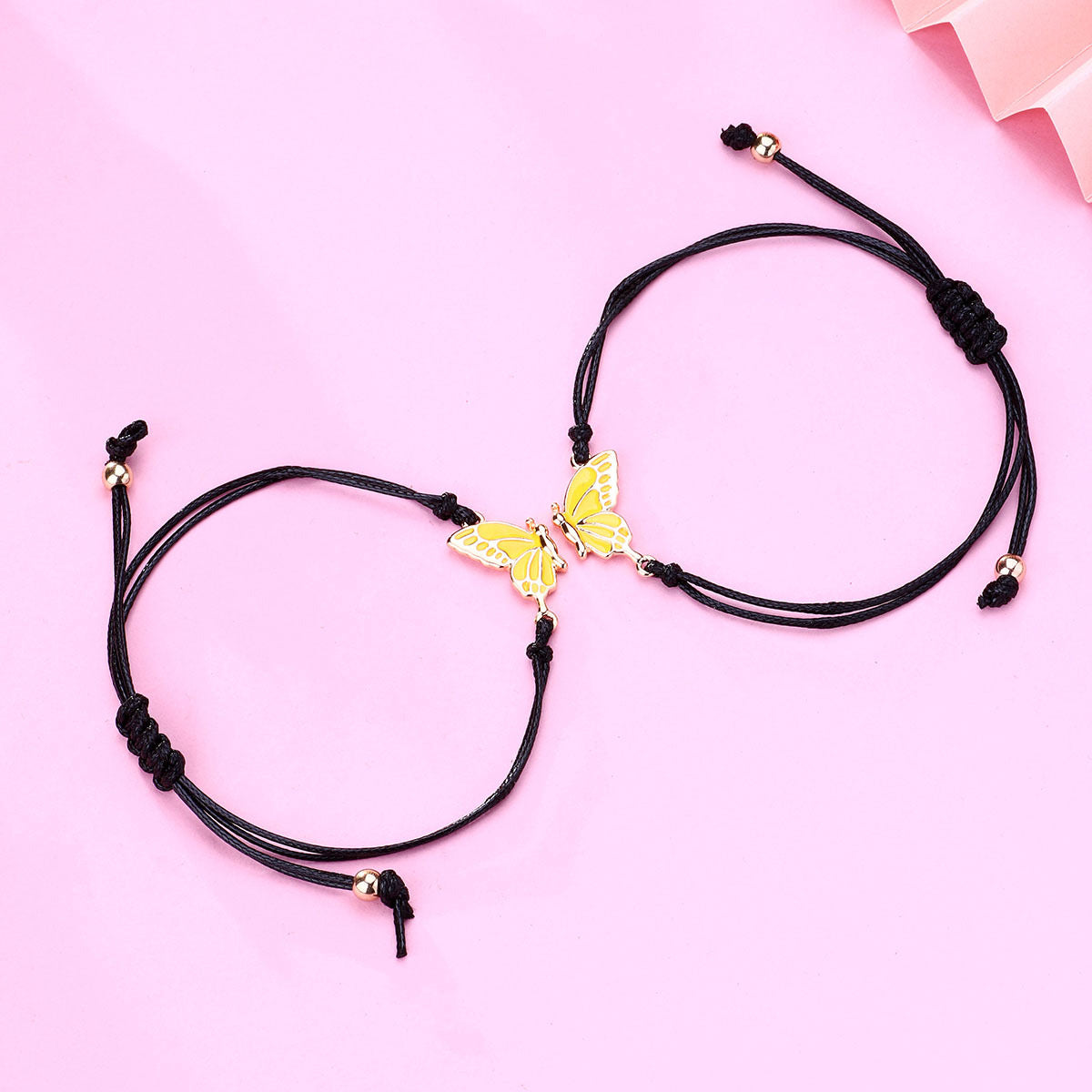 CHILD - Set of 2 Adjustable Butterfly Friendship Cord Bracelets - BFF Best Friends Forever - Fantasy - Pendant