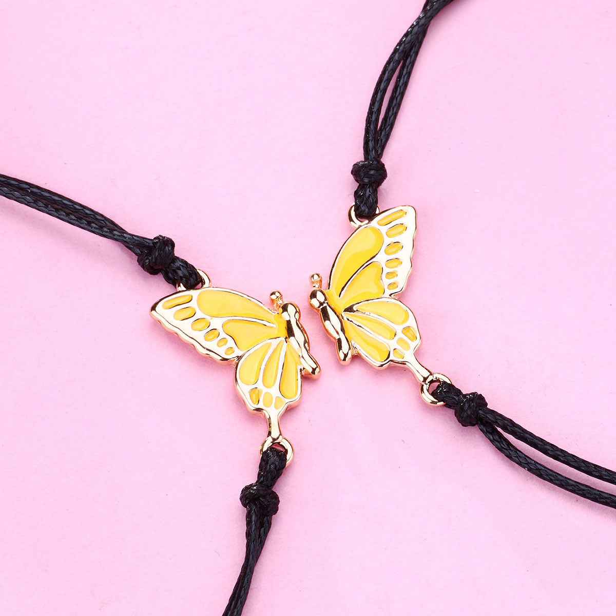 CHILD - Set of 2 Adjustable Butterfly Friendship Cord Bracelets - BFF Best Friends Forever - Fantasy - Pendant