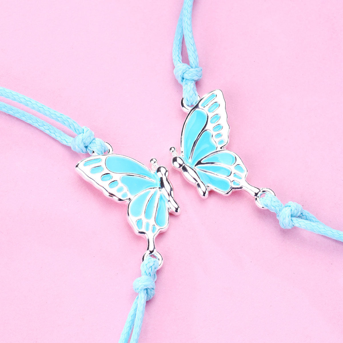 CHILD - Set of 2 Adjustable Butterfly Friendship Cord Bracelets - BFF Best Friends Forever - Fantasy - Pendant