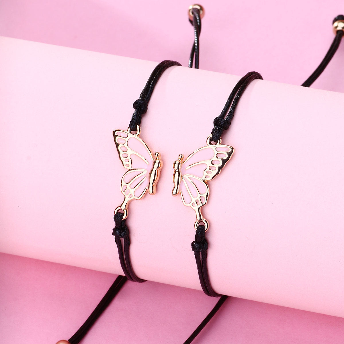 CHILD - Set of 2 Adjustable Butterfly Friendship Cord Bracelets - BFF Best Friends Forever - Fantasy - Pendant