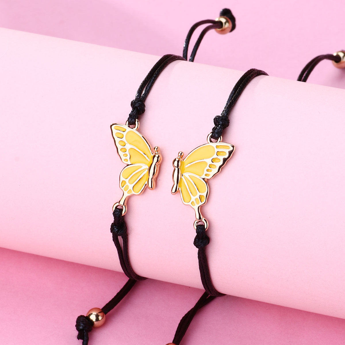 CHILD - Set of 2 Adjustable Butterfly Friendship Cord Bracelets - BFF Best Friends Forever - Fantasy - Pendant
