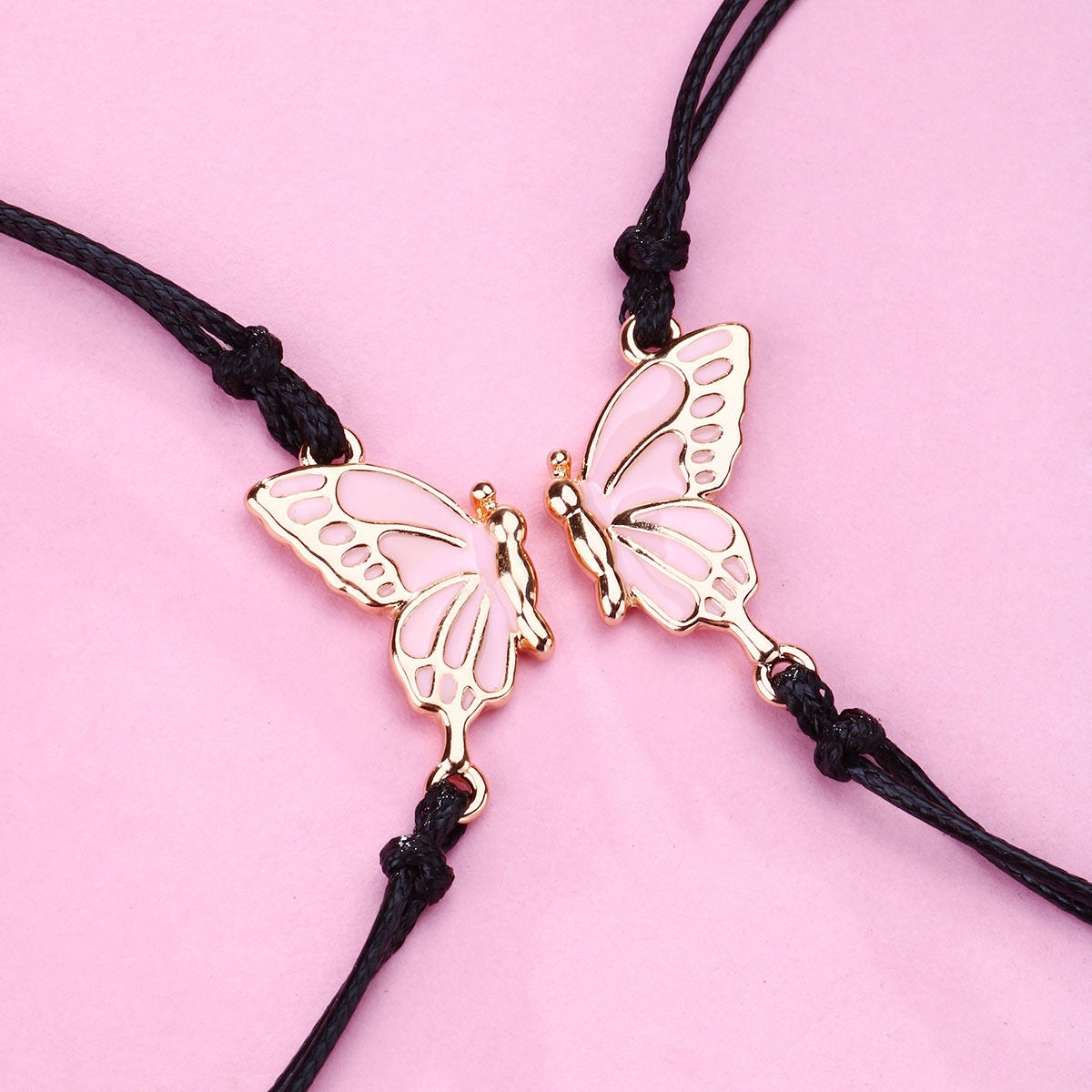 CHILD - Set of 2 Adjustable Butterfly Friendship Cord Bracelets - BFF Best Friends Forever - Fantasy - Pendant