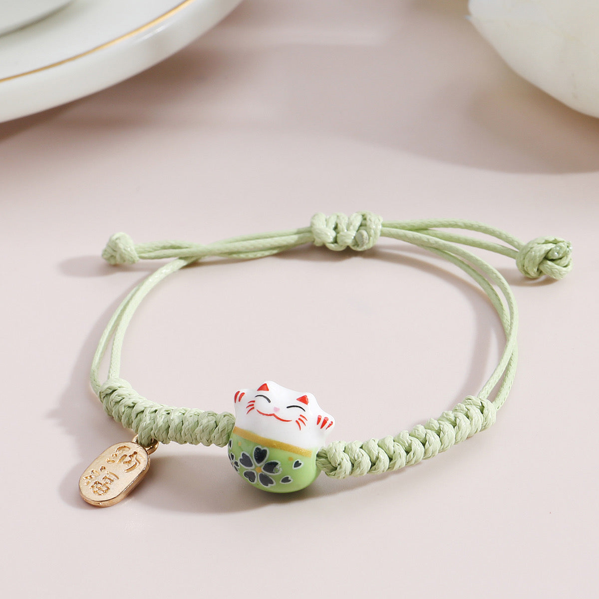 Bracelets Cordon Réglable Chat Chinois - Porte Bonheur - Lucky - Amoureux des Chats - Mignon