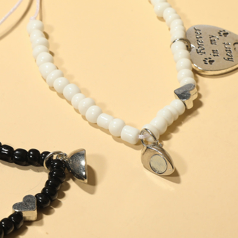 Lot de 2 Bracelets D'amitié Cordon Réglable - Coeur Aimanté - Forever in My Heart - BFF - Best Friends Forever - Amoureux Amitié - Perles
