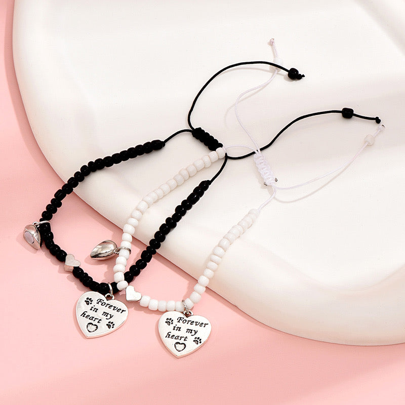 Lot de 2 Bracelets D'amitié Cordon Réglable - Coeur Aimanté - Forever in My Heart - BFF - Best Friends Forever - Amoureux Amitié - Perles
