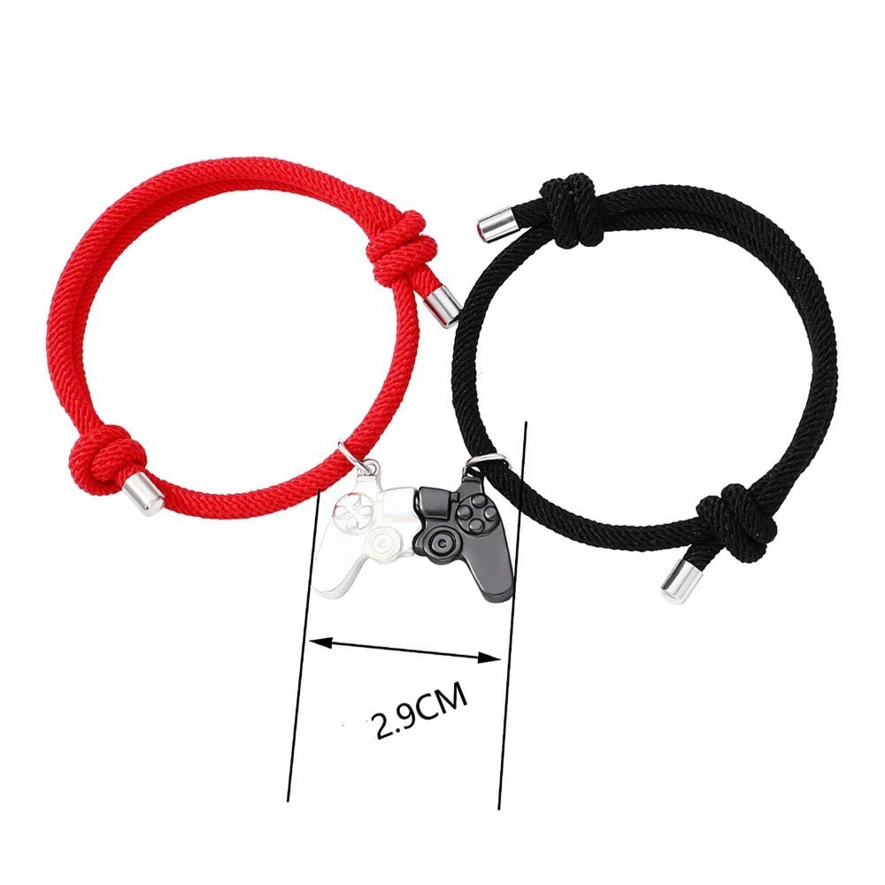 Set aus 2 verstellbaren Freundschaftsarmbändern mit Kordel, beste Freunde, Spielkonsolen-Controller – BFF – Fantasy – magnetischer Anhänger – Liebhaber – Paar