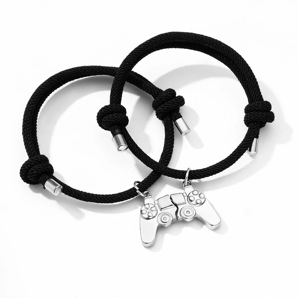 Set aus 2 verstellbaren Freundschaftsarmbändern mit Kordel, beste Freunde, Spielkonsolen-Controller – BFF – Fantasy – magnetischer Anhänger – Liebhaber – Paar