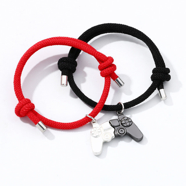 Set aus 2 verstellbaren Freundschaftsarmbändern mit Kordel, beste Freunde, Spielkonsolen-Controller – BFF – Fantasy – magnetischer Anhänger – Liebhaber – Paar