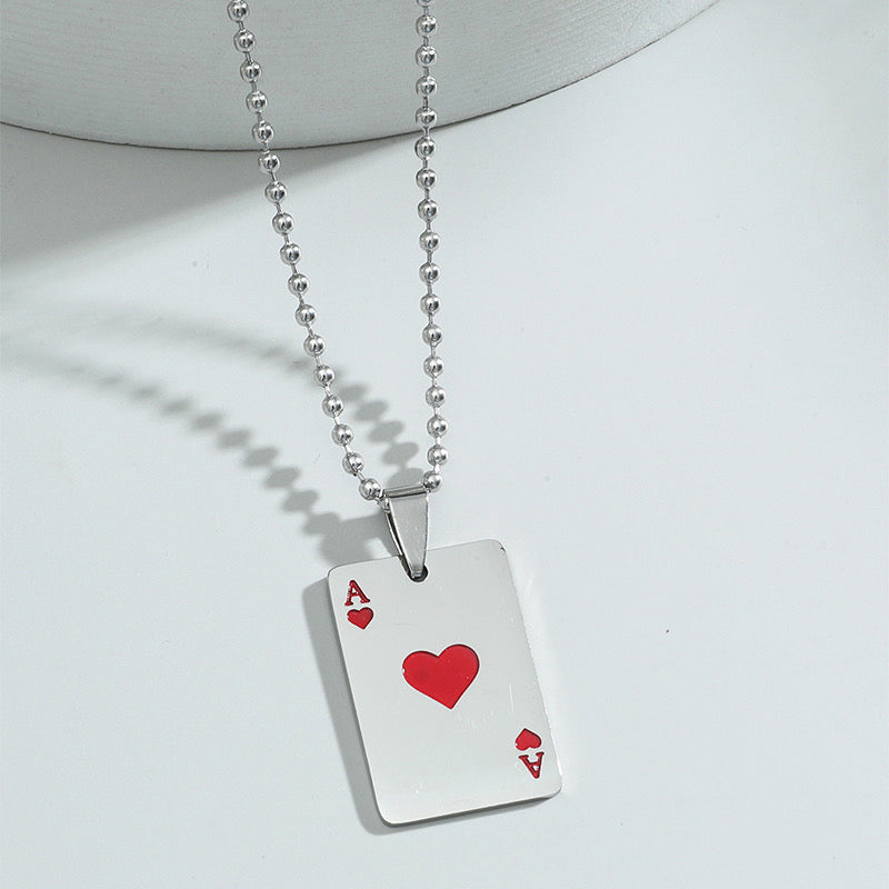 Collier Pendentif As de Coeur Lucky Poker - Porte Bonheur - Acier Inoxydable