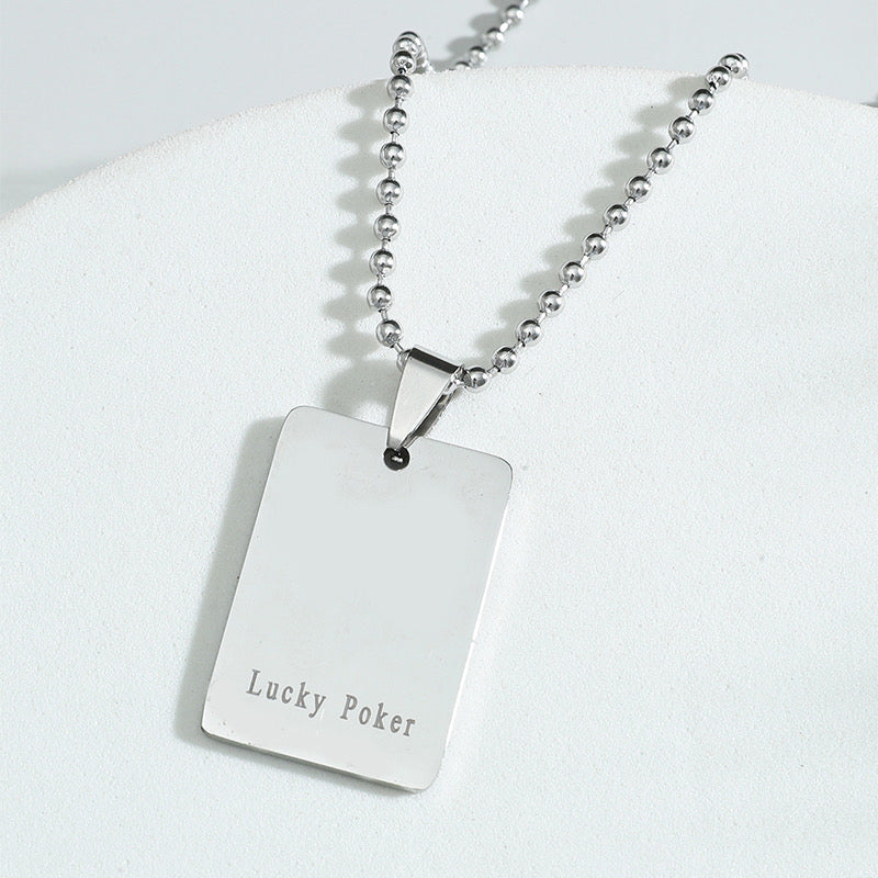 Collier Pendentif As de Coeur Lucky Poker - Porte Bonheur - Acier Inoxydable