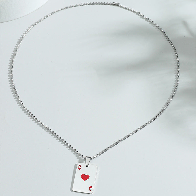 Collier Pendentif As de Coeur Lucky Poker - Porte Bonheur - Acier Inoxydable