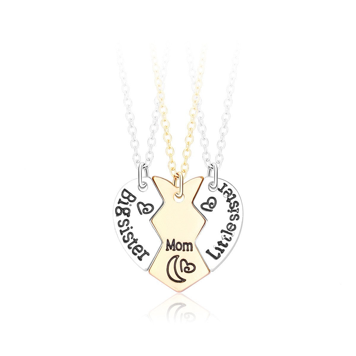 Lot de 3 Colliers Coeur - Mère Filles - Famille Parents Enfant Maman Soeur Filles - Pendentif Coeur Puzzle