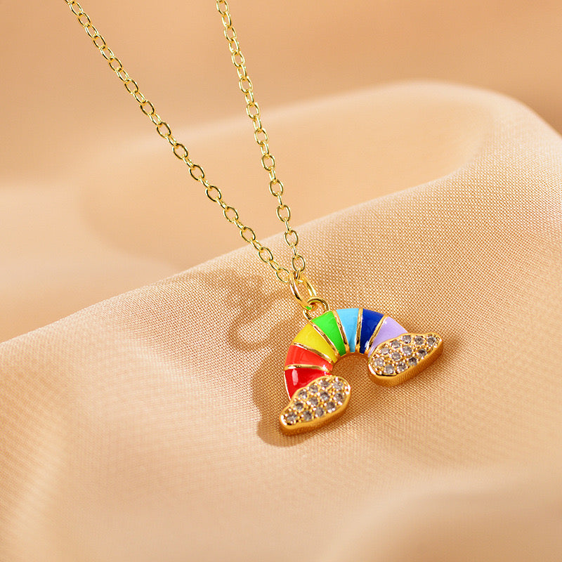 Collier Pendentif Arc en Ciel Multicouleurs - Nuages Zircon - Mignon - Alliage Cuivre