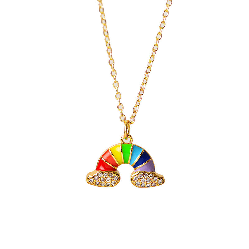 Collier Pendentif Arc en Ciel Multicouleurs - Nuages Zircon - Mignon - Alliage Cuivre