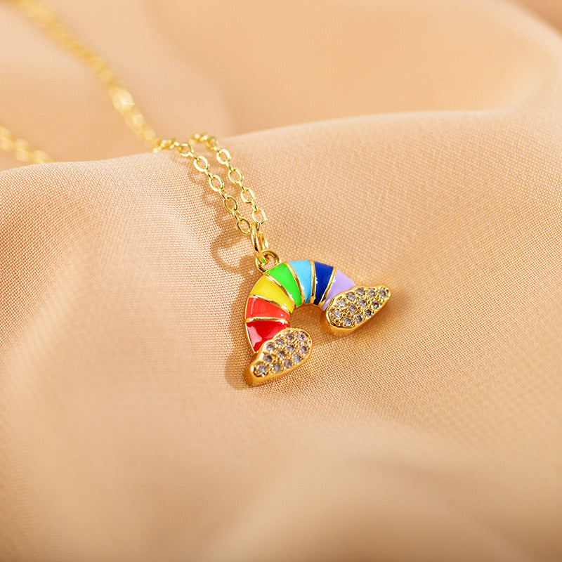Collier Pendentif Arc en Ciel Multicouleurs - Nuages Zircon - Mignon - Alliage Cuivre