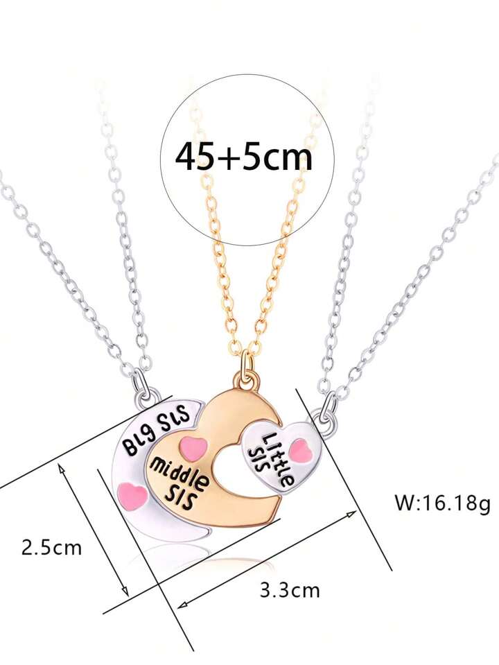 Lot de 3 Colliers - Soeurs - Ainée Cadette Benjamine - Famille Enfant Soeur Filles - Fantaisie - Pendentif Coeur Puzzle