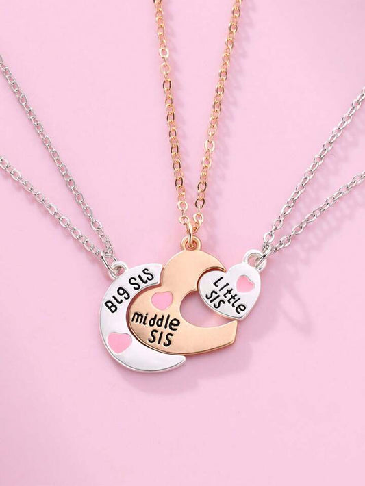 Lot de 3 Colliers - Soeurs - Ainée Cadette Benjamine - Famille Enfant Soeur Filles - Fantaisie - Pendentif Coeur Puzzle
