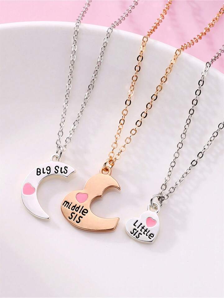 Lot de 3 Colliers - Soeurs - Ainée Cadette Benjamine - Famille Enfant Soeur Filles - Fantaisie - Pendentif Coeur Puzzle
