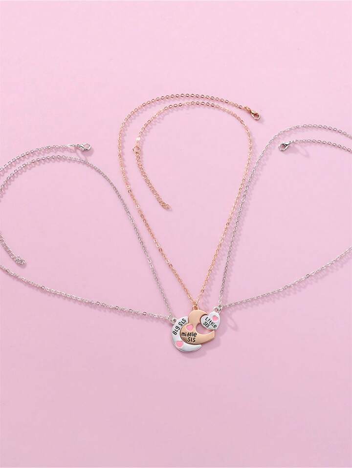 Lot de 3 Colliers - Soeurs - Ainée Cadette Benjamine - Famille Enfant Soeur Filles - Fantaisie - Pendentif Coeur Puzzle